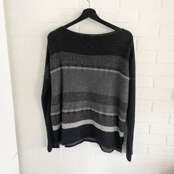 Vince Knit sweater Cashmere Wool Striped Boatneck Pullover Gray M Oversized - Picture 2 of 9